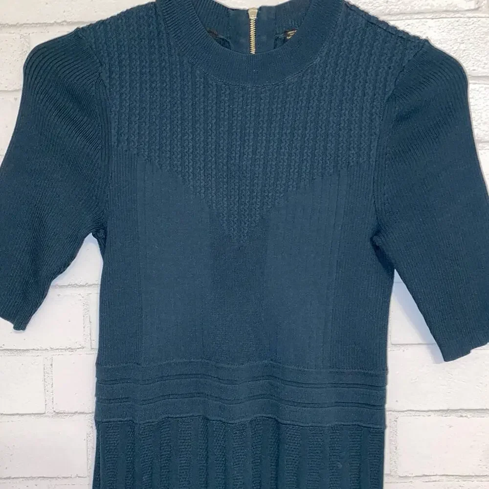 Ted Baker $289 Olivinn Stitch Detail Sweater Dress Green Pleated Skirt TB2 =US 6